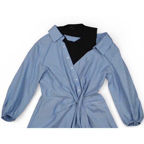 Maje Ritiavi Trompe L'Oeil Striped Shirtdress Pockets Size 2 FR 36 - Picture 2 of 9